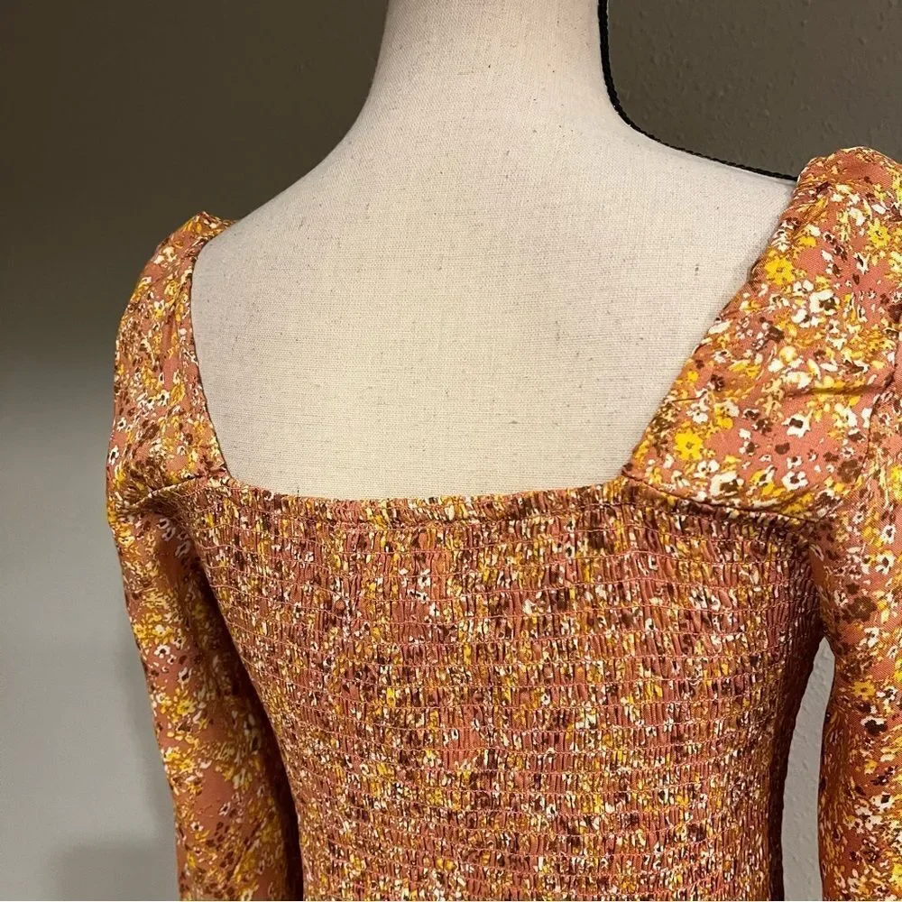 RUSTY PINK‎ FLORAL LONG SLEEVE MINI DRESS